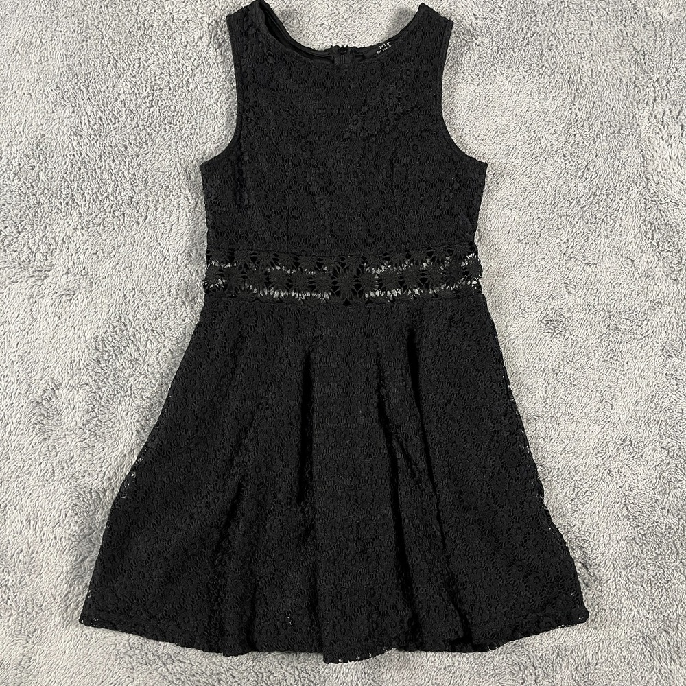 IRIS Fit & Flare Cocktail Dress Womens L Black Lace Overlay Sleeveless Back Zip